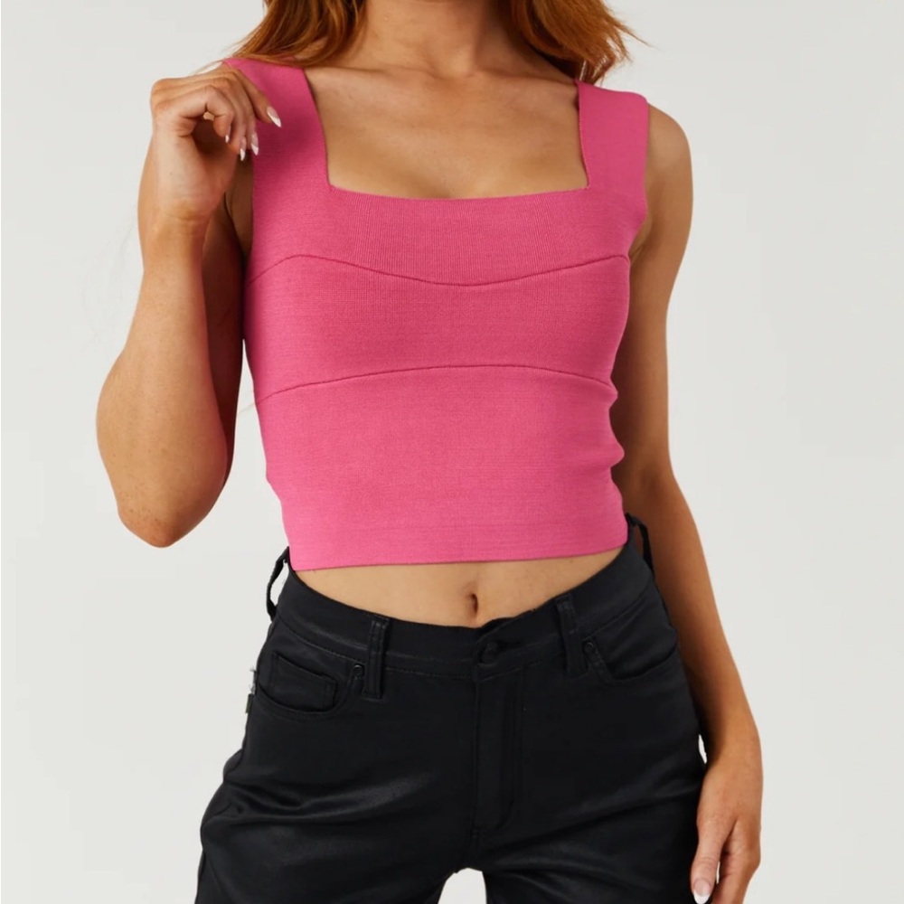 Listicle - size small - deep square neck - thick knit tank top - pink